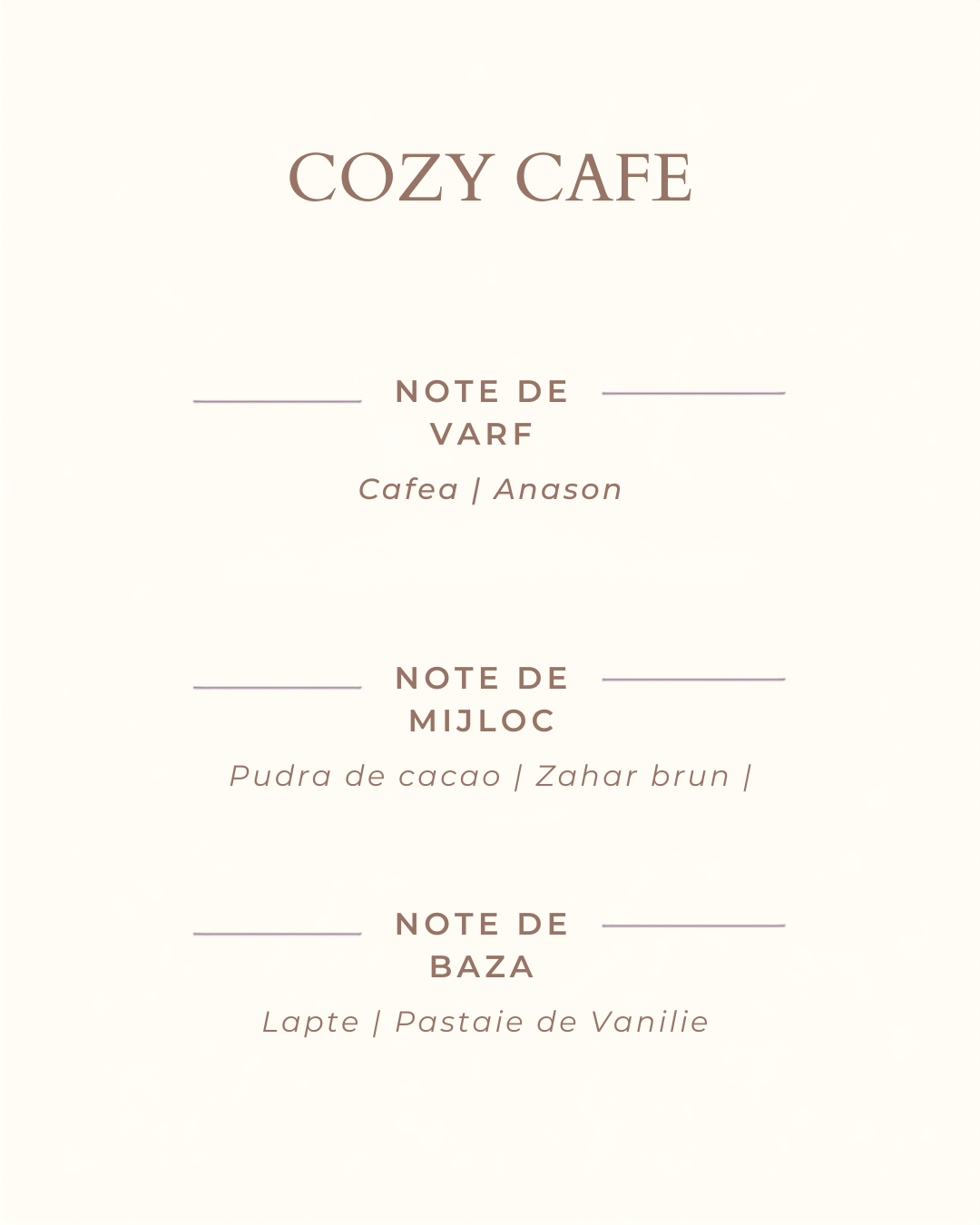 Ulei Parfumat Cozy Café (Cafeneaua ta cozy) este un parfum cremos si imbietor, ca prima cafea de dimineata.  cafea misros de cafea lumanari parfumate